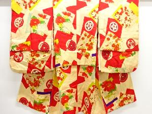 アンティーク　紋錦紗色紙に草花模様着物(内袖付き)